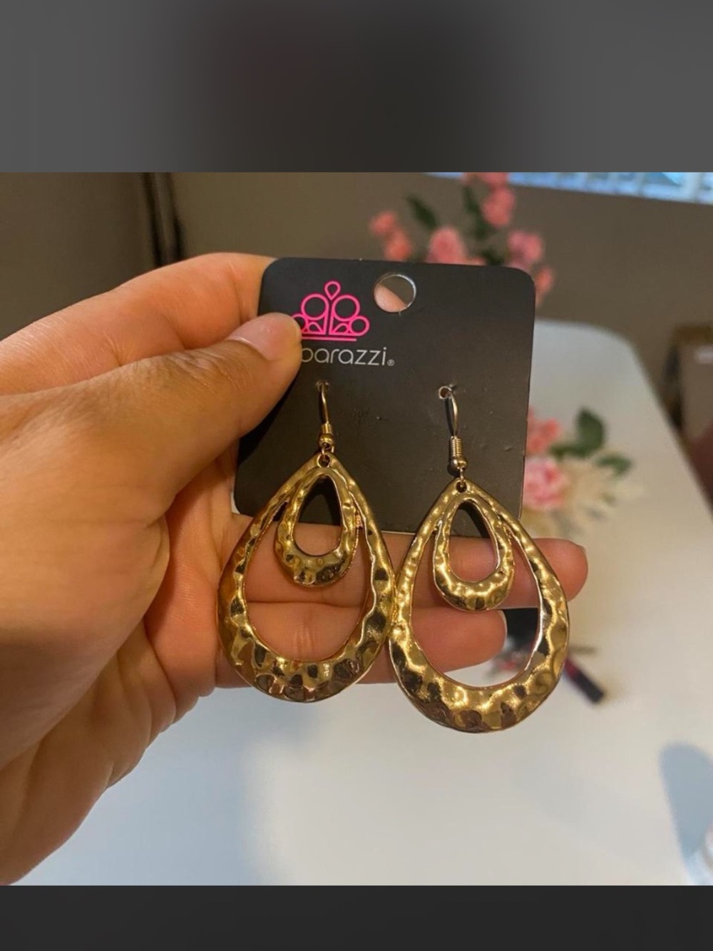 Paparazzi Gold Hammered Double Teardrop Dangle Earrings